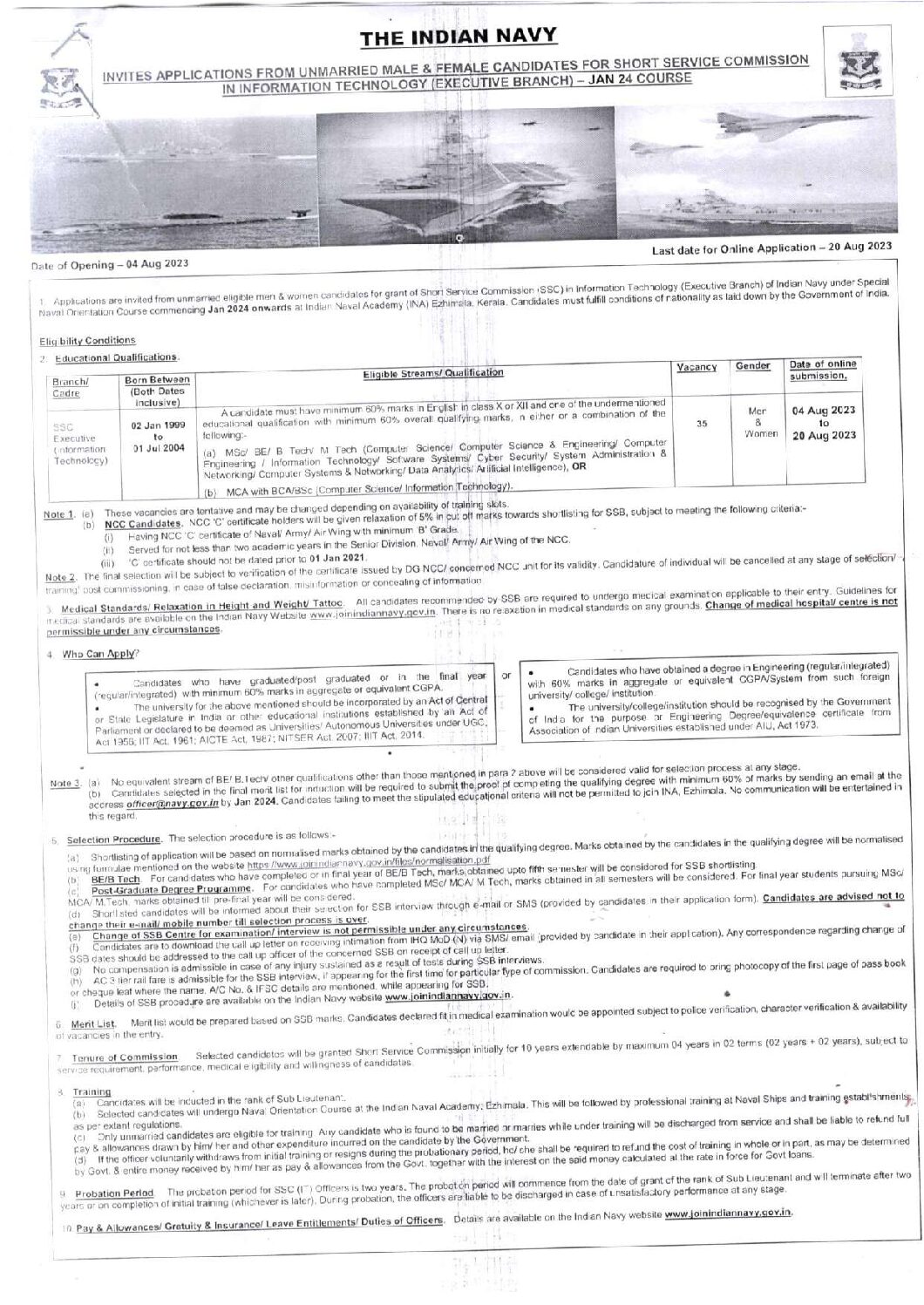 Indian Navy Jobs 2023 - Apply Online for Join Indian Navy @joinindiannavy.gov.in