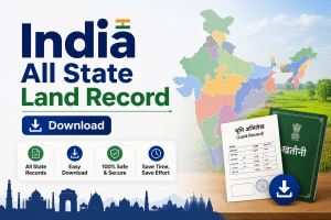 Banner promoting 'India All State Land Record' download with a map of India and official land documents.